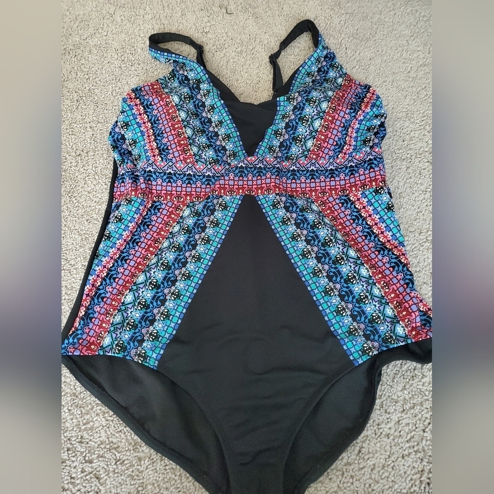 Embrace Your Curves Miracle Brands Colorful Conservative Patterned Swimsuit